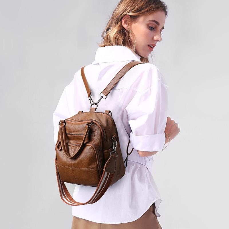 Mochila de cuero suave para mujer, bolso informal de moda para mujer, bolso cruzado de un solo hombro, mochila pequeña vintage