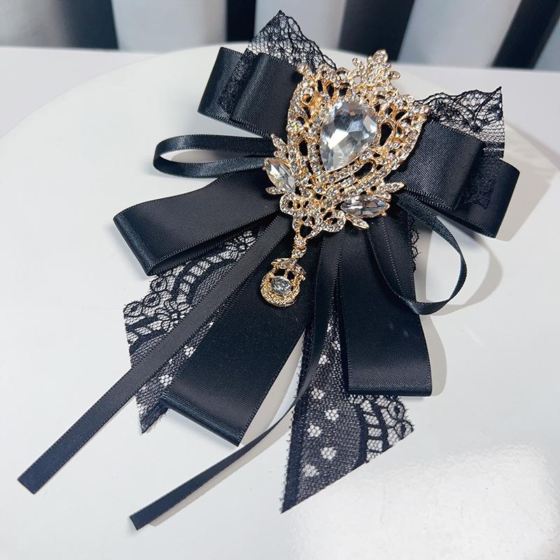 New Vintage Rhinestone Bow Tie Lace Ribbon Brooch Pins for Women and Men Elegant Accessory Wedding Party Jewelry Gifts