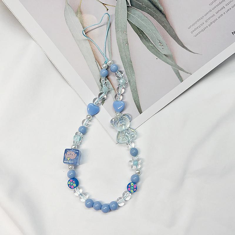 Mobile Phone Lanyard Handmade Beaded Bear Pendant Bow Pendant Anti-Lost Lanyard
