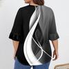 Women's Fashion Casual  Printed V-Neck Pleated Seven Minute Sleeve Ruffle Sleeve T-Shirt Plus Size Tops