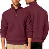 Men's Twill Jacquard Ribbed Half Zip Sweatshirt, Long Sleeve Stand Collar Sport Casual Trendy Pullover Hoodie for Autumn Winter
