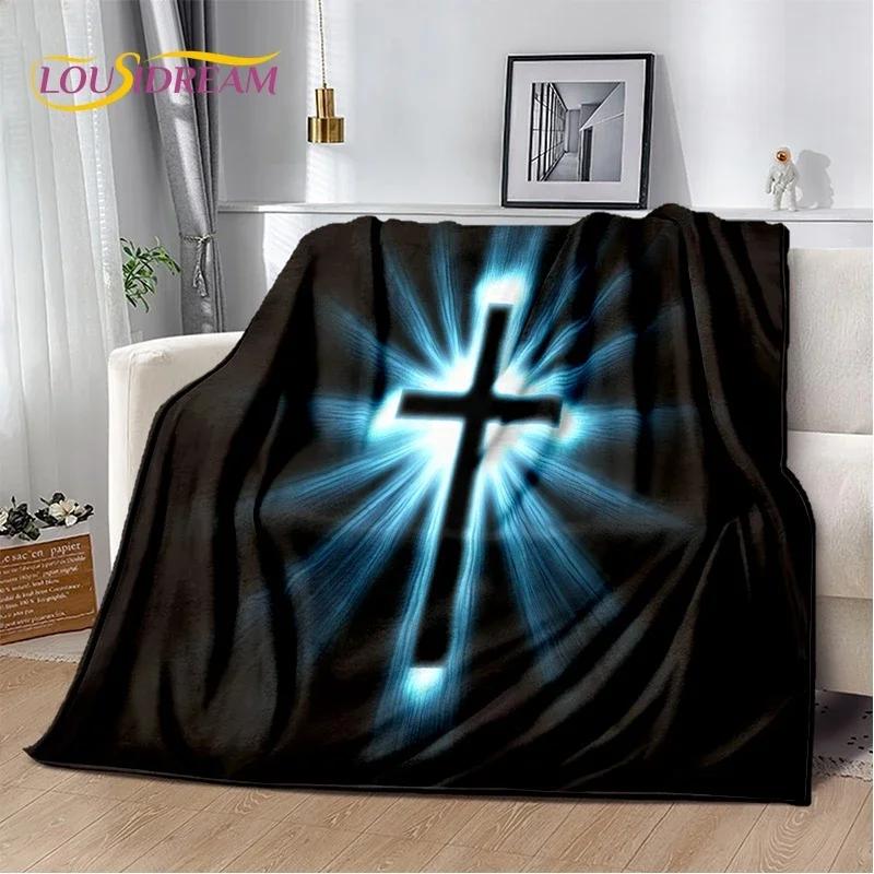 Couverture douce en flanelle 3D Priez Sainte Bible Croix Jésus pour Lit Chambre Canapé Pique-nique, Couverture à jeter pour Couverture Extérieur Loisirs Sieste Cadeau