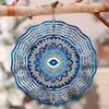 Blue Mandala Eye Wind Chime Outdoor Decor 2D Metallic Garden Art with Vibrant Blue Golden Patterns Infinite Rotation Kinetic Energy Capturing