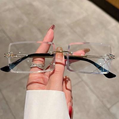 Fashion Rectangular Metal Rimless Women Glasses Gradient Glasses for Men Daily Life Eyewear Accessories