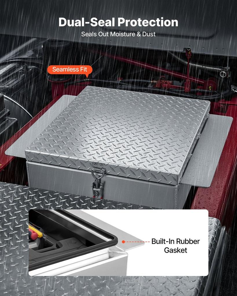 Truck Bed Tool Box, Heavy Duty Aluminum Tool Box with Diamond Plate, Storage Toolbox Chest Organizer Supports up to 100 kg, Ideal for Pickup, Truck
