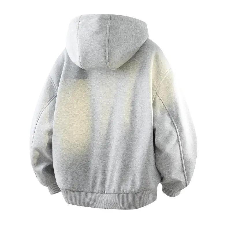 2025 Autumn Winter Fashion Men Solid Color Thick Warm Jacket Men Casual Loose Hoodies Male Hooded Fleece Sweatshirts