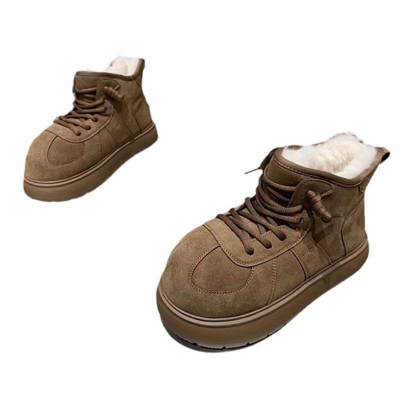 Popular Fashion Big Head Thick-soled High-top Snow Boots Women's 2025 Autumn and Winter New Matte Lace-up Short Boots Children's Tide