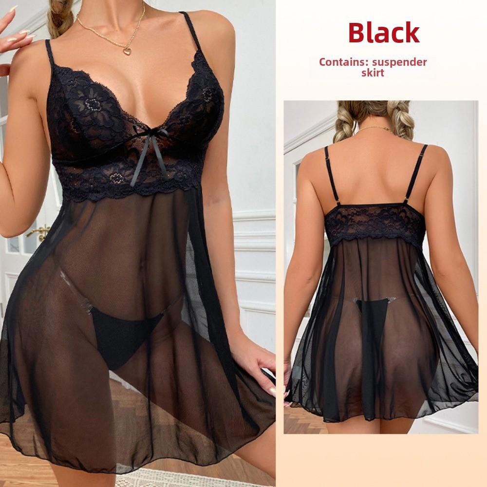Sexy Underwear Lace Nightdress Suspender Mesh Pajamas Suspender Skirt Loungewear
