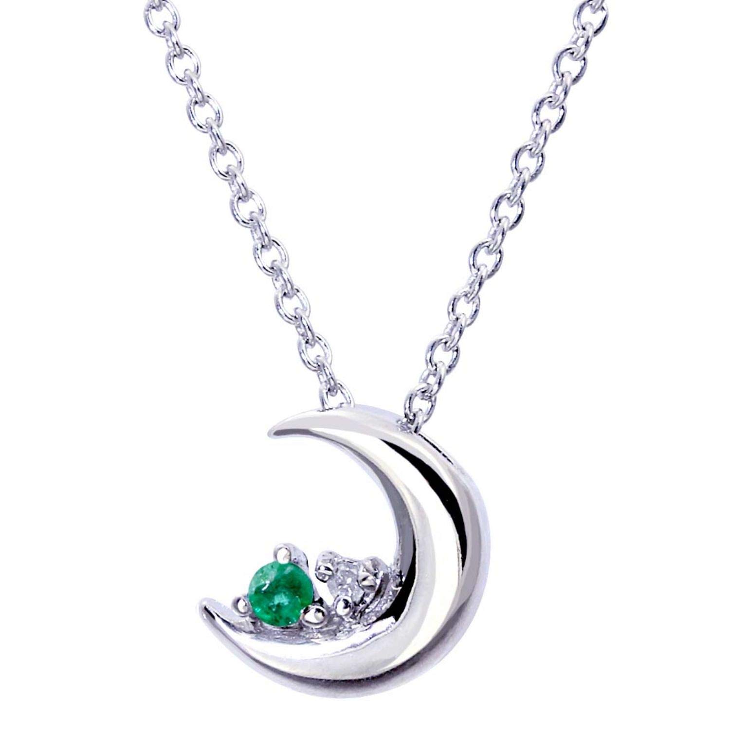 

Natural Diamond Silver Necklace Crescent Moon Emerald May Birthstone [Sears] Women s e1625-05