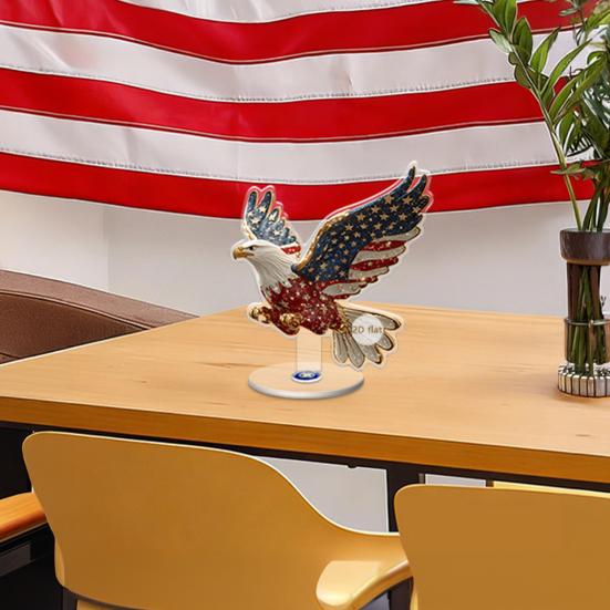 Eagle Tabletop Ornament, 360° Spinning Patriotic Acrylic Display with American Flag & Stars, High-Definition July 4th Independence Day Decor for