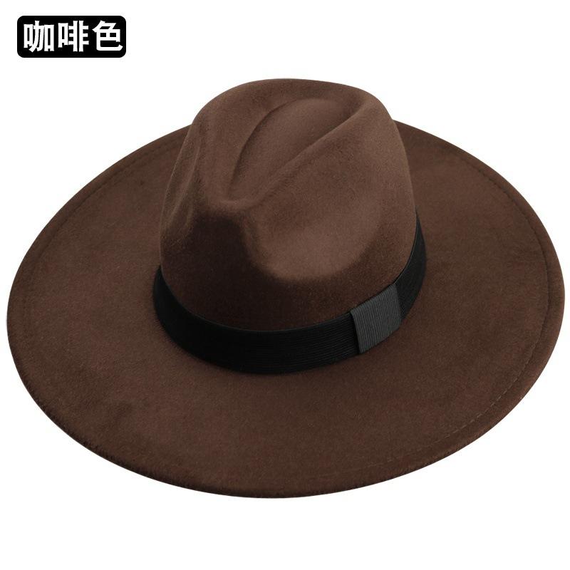 Top Hat Men's Woolen Big Brim Black Top Hat French British Retro Gentleman's Hat Big Head Circumference Hat Jazz Hat