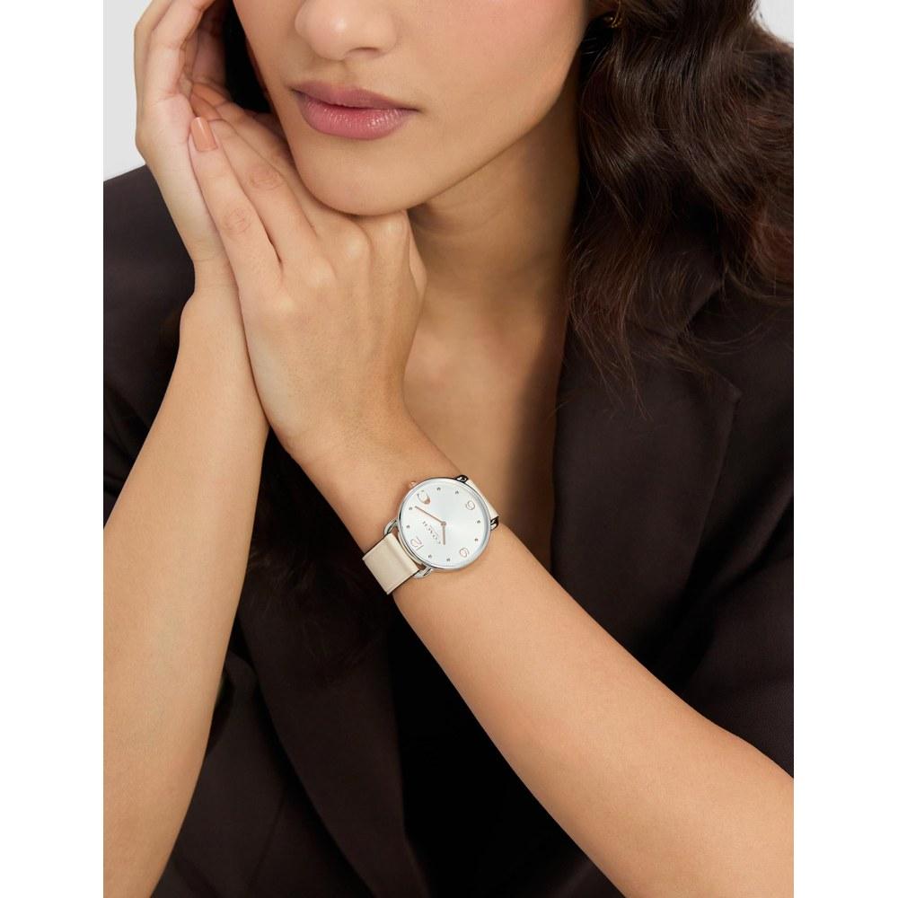 Coach Ladies Wristwatch Elliot Silver Dial White Leather Belt 14504200