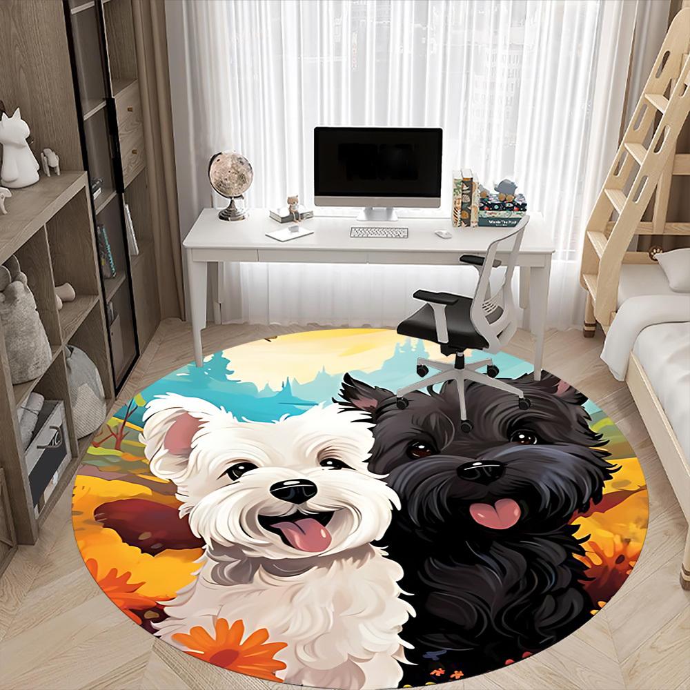 1 Stück Welpen Blumen Büro Runder Teppich, Matte Geeignet Für Büro, Unter Bürostühlen Schlafzimmer Wohnzimmer Heimdekoration, Zimmer Deko