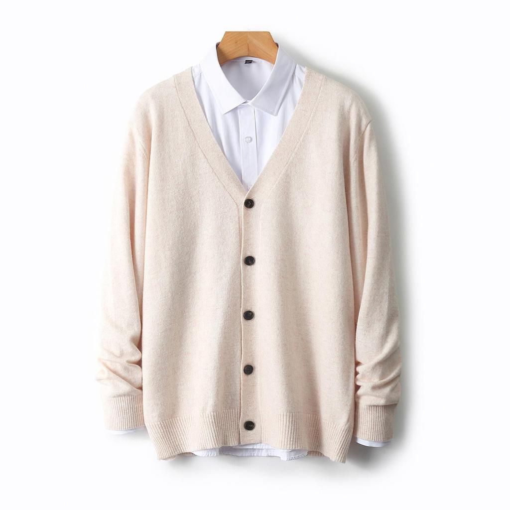 Men's V-neck Wool Cardigan: Autumn/Winter Business Casual Solid Color Long Sleeve, Warm Loose Knit Outerwear.