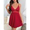 Ladies pajamas, lace stitching seductive deep V suspender nightgown sexy loungewear