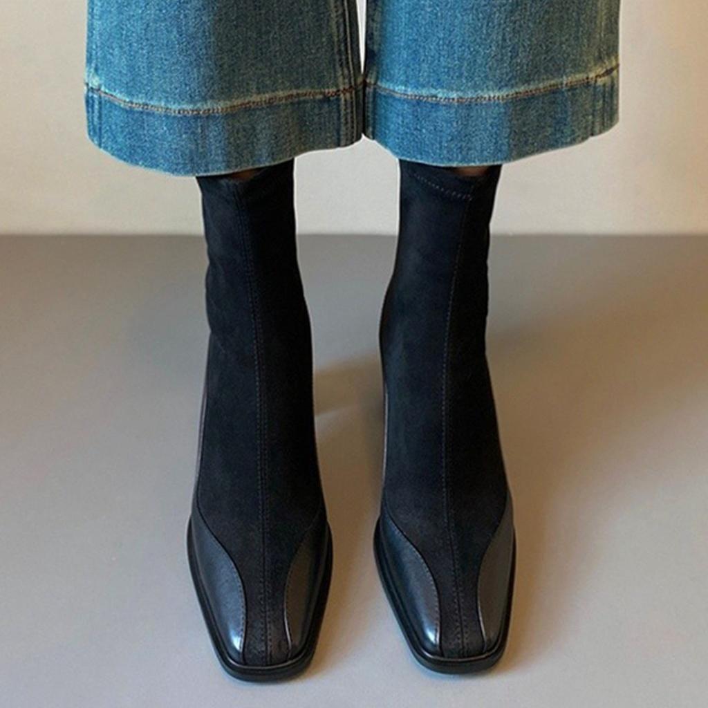 Cowhide~ Genuine leather short boots women's new autumn and winter thick heel Martin boots Chelsea thin boots French high heels autumn and winter