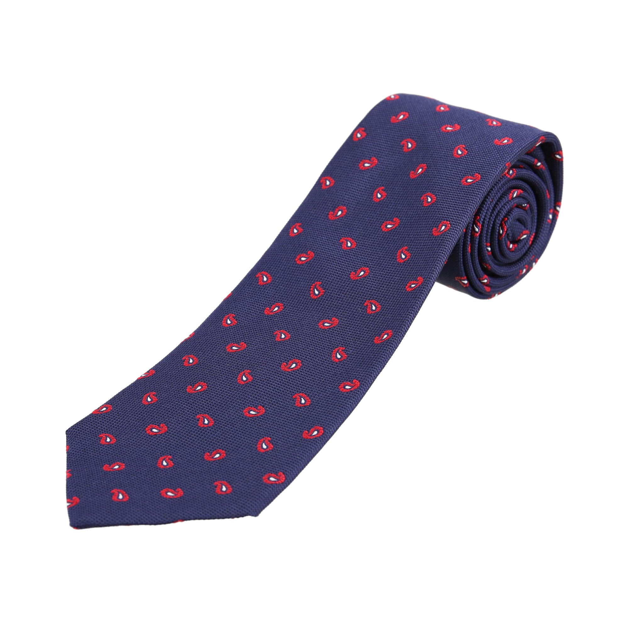 Matsumoto Co., Ltd. Italian-made, 100% silk, paisley pattern, silk tie (navy)