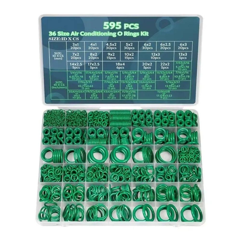 36 Size Air Conditioning O Ring Kit 595pcs Automotive A/C Plumbing Repair Automotive