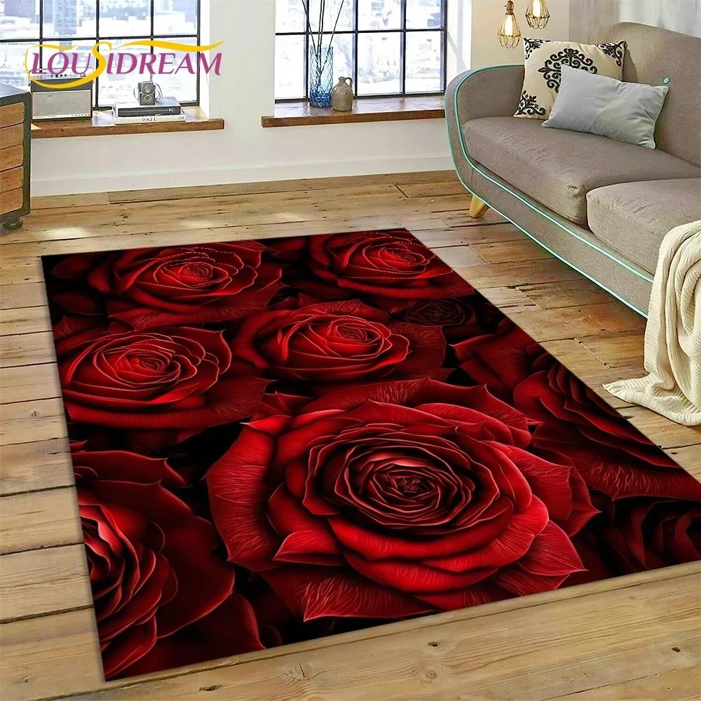 Gül Çiçekleri İskandinav Aşk Romantik Halı Kilim Yatak Odası Oturma Odası Ev Kanepe Dekorasyonu, Çocuk Oyunu Büyük Dekor Yer Paspası