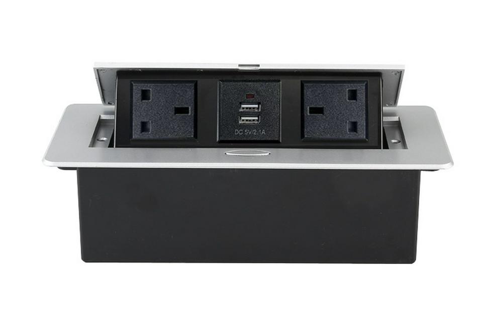 Pop-up UK Standard Desktop Multimedia Power & USB Socket for Conference Tables