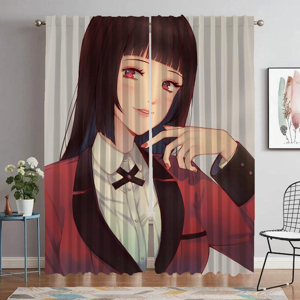 Jabami Yumeko Anti-mosquito Curtains for Living Room Partition Home Interior Curtains 2 Pieces Tulle for Bedroom Window Curtain