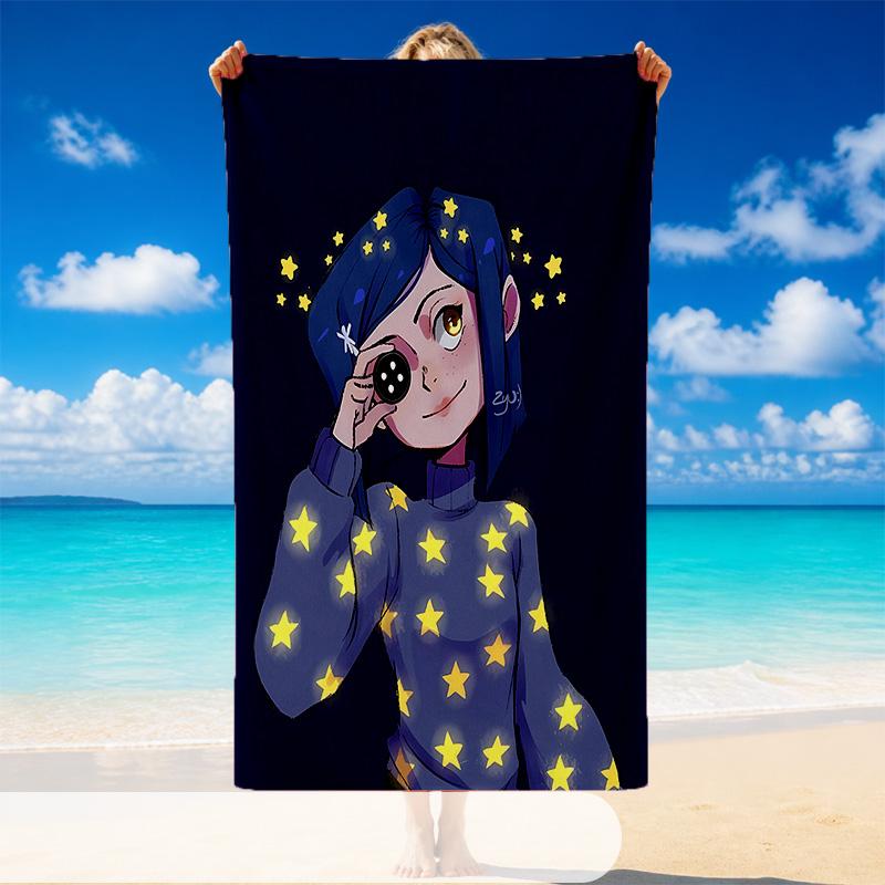 Quick Dry Beach Towel Coraline Pattern, Lightweight Absorbent Towel for Pool Beach Vacation Use