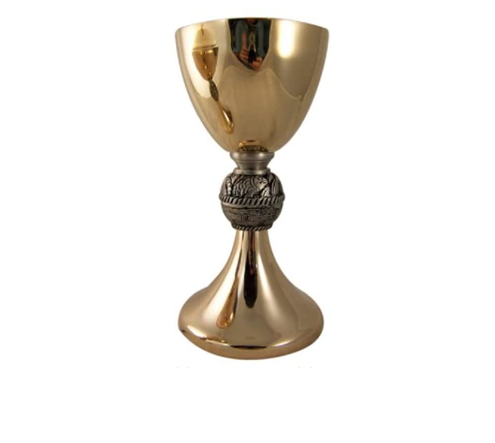 

Loaves and Fish Chalice with Paten Nickel Plate,12 oz 4 Diax8 H,5 Dia Paten