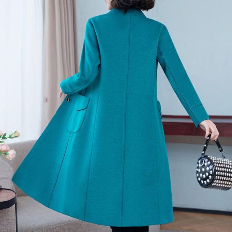 Elegant Pure Color Double Faced Wool Coat Women Slim Fit Mid Long High Quality Autumn Winter Trench Coat
