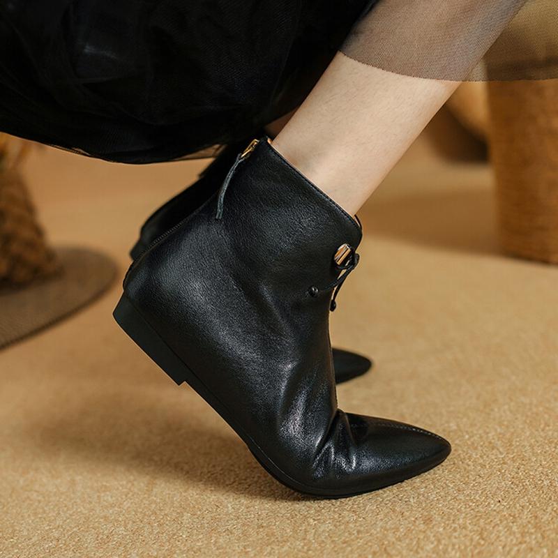 Fashion NEW Autumn Women Boots Genuine Leather Shoes for Women Pointed Toe Low Heel Shoes Elegant Zipper Ankle Boots Soft Modern Boots
