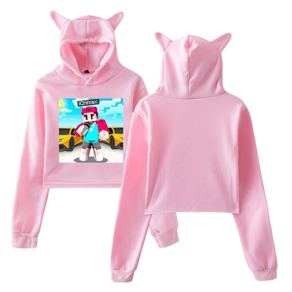 Icrimax Cat Ear Hoodie Women Long Sleeve Cropped Sweatshirts Female Casual Streetwear Crop Tops