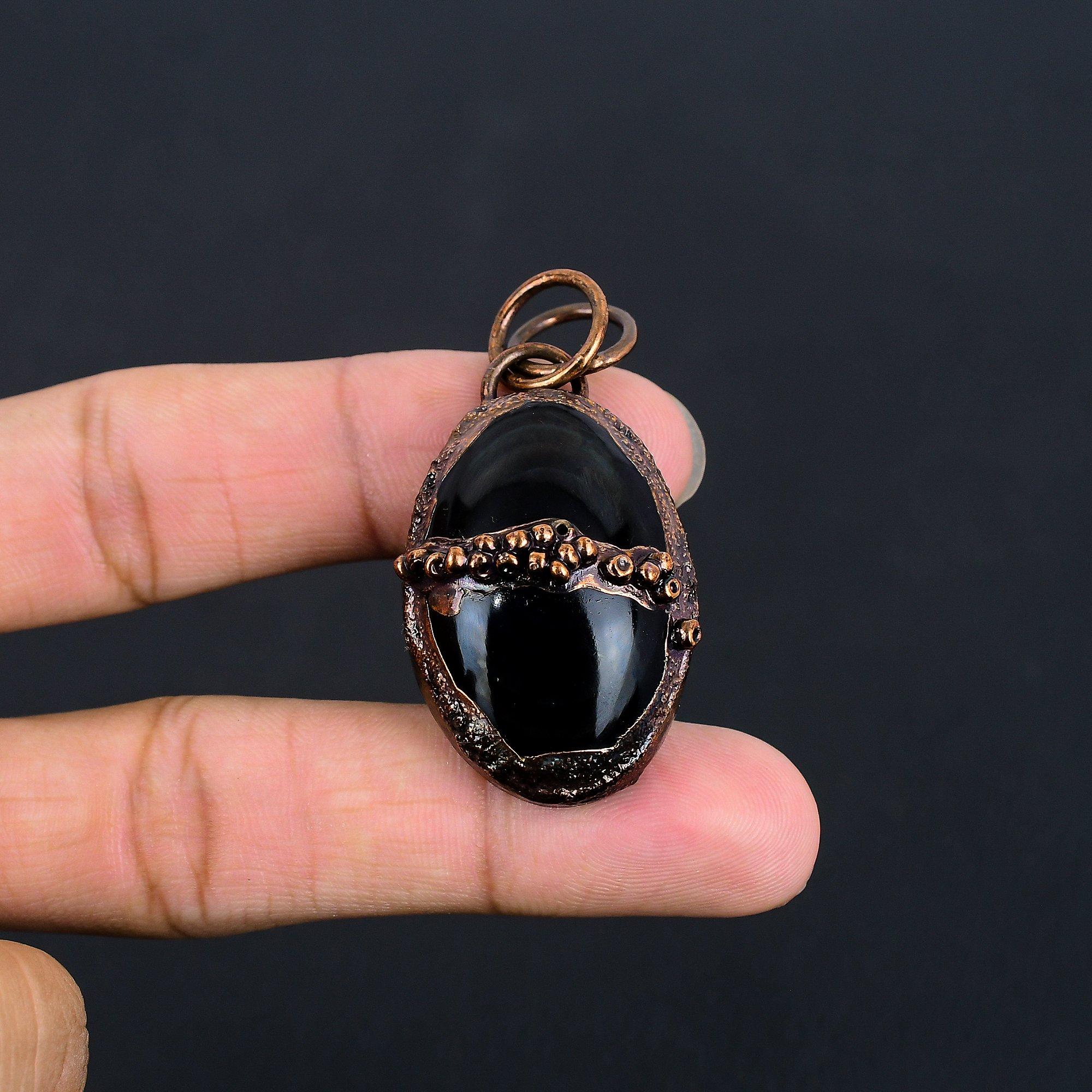 

Black Obsidian Eye Pendant Gemstone Handmade Jewelry, Copper Electroformed Pendant, Gift For Wife Jewelry 2.55 Inches