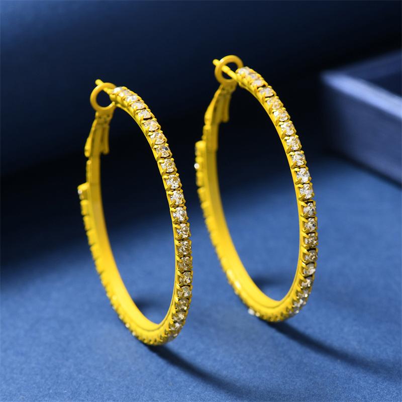 Exaggerated Sparkly Rhinestone Hoop Geometric Earrings Hook for Women Big Round Pierced Earrings Wedding Party Jewelry Gifts