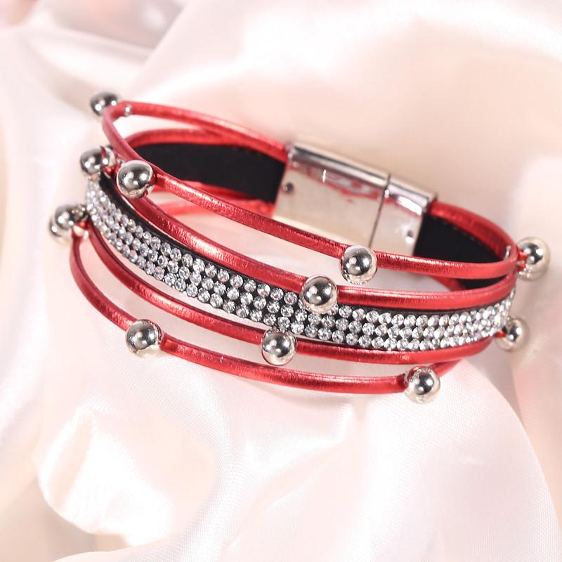 Pearl Pu Leather Bracelet Women, Fashion Magnet Buckle Bracelet Bracelet Bracelet Bracelet Multi-Layer Leather Bracelet