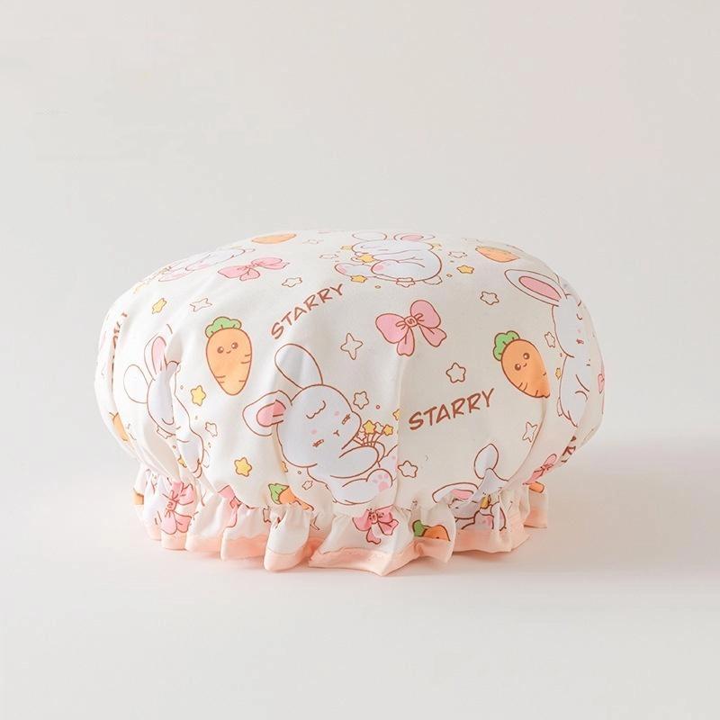 Double-Layer Shower Cap Waterproof Thickened Oil Fume Bath Hat Women Spa Hair Salon Shower Cap Bathroom Accessories