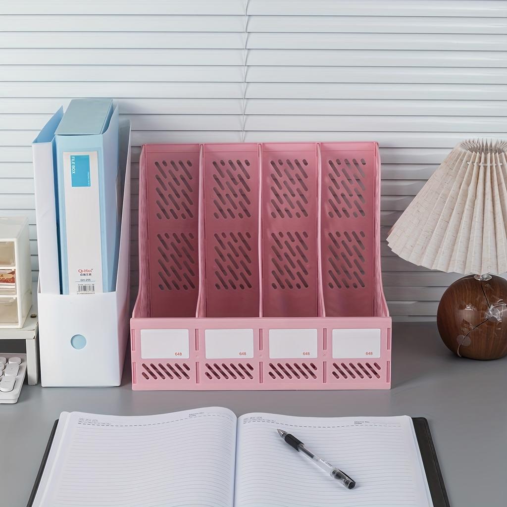 4-Tier Plastic Desktop File Organizer - Stackable,Breathable Storage Box with Multiple Compartments for Office Desk Organization