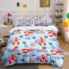 Nautical Lobster and Starfish Bedding Duvet Cover Set (1*Duvet Cover 2*Pillowcases, Without Duvet Insert)