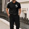 Men Short Sleeve Polo Shirt with Turn Down Collar and Printed Pattern Lightweight Breathable Casual Summer Top
