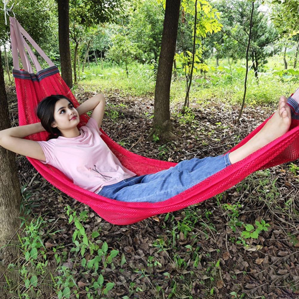 Portable Lightweight Ice Silk Mesh Hammock Swing Curved Anti Tip Bar Outdoor Camping Travel Garden Backyard Patio Beach Pool Use