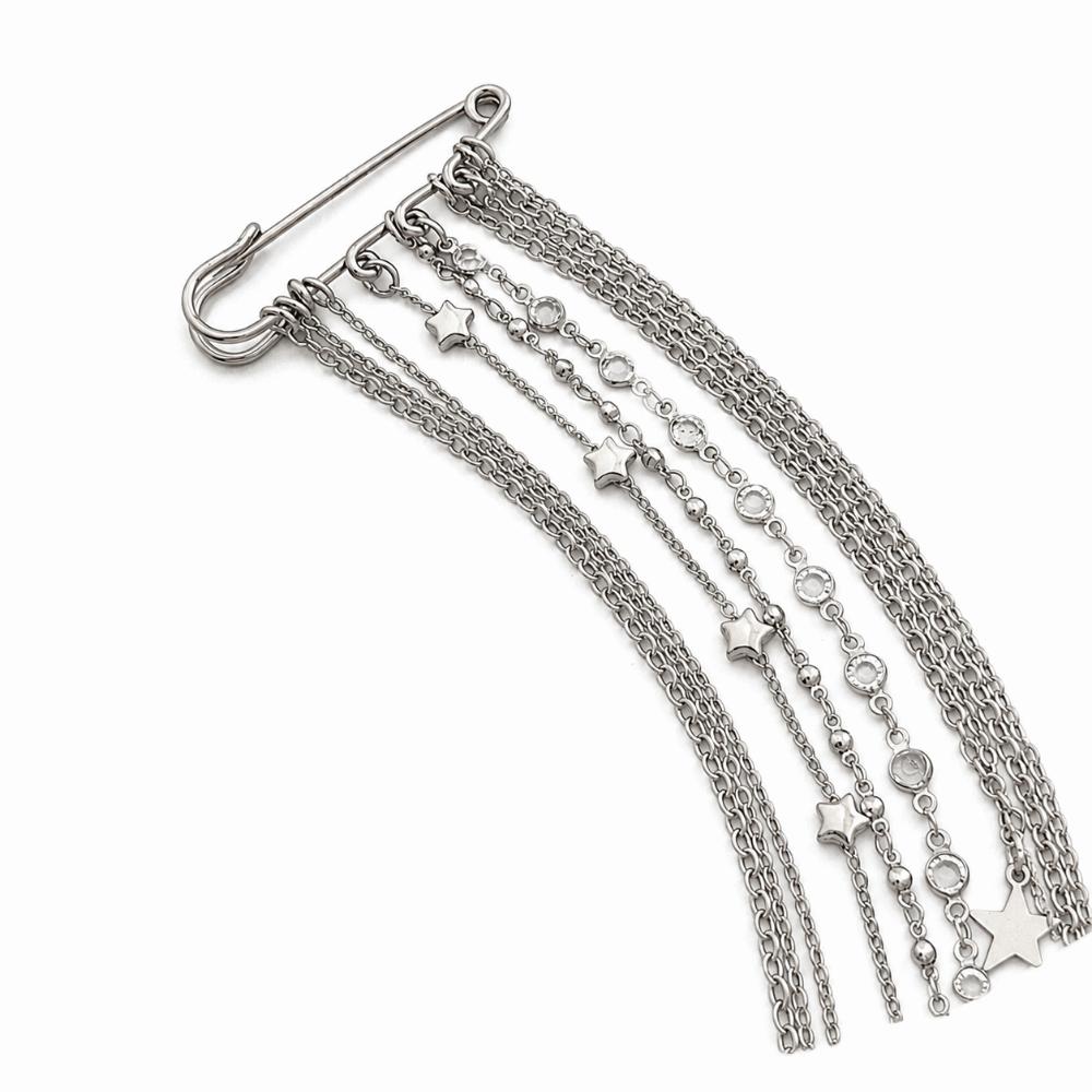 Tassel Linked Star Brooch Metal Craft Chain Pendant Chain Pendant Tassel Pin Daily Outfit