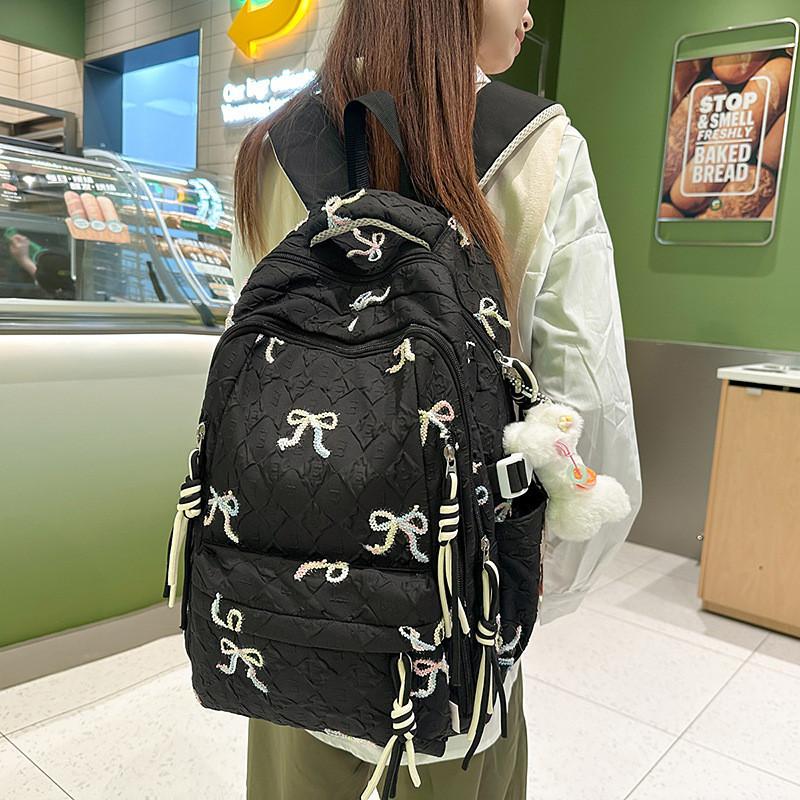 Lightweight Candy Color Dual Shoulder Bag With Nylon Material And Spacious Capacity For Students