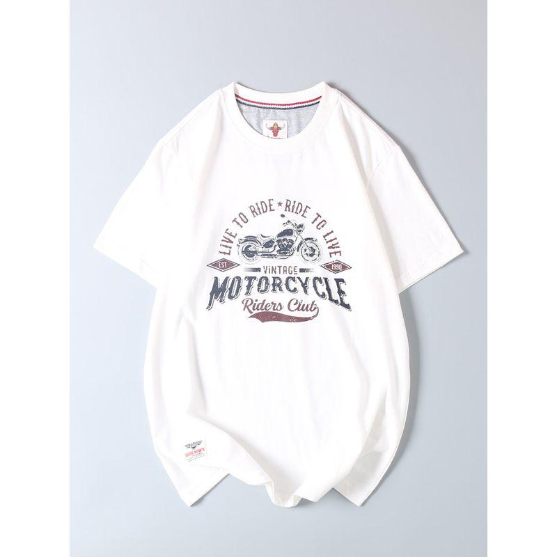 Vintage Motorcycle Element Print Short-Sleeve T-Shirt, Export Quality, Summer Men's All-Cotton Round-Neck Casual Half-Sleeve