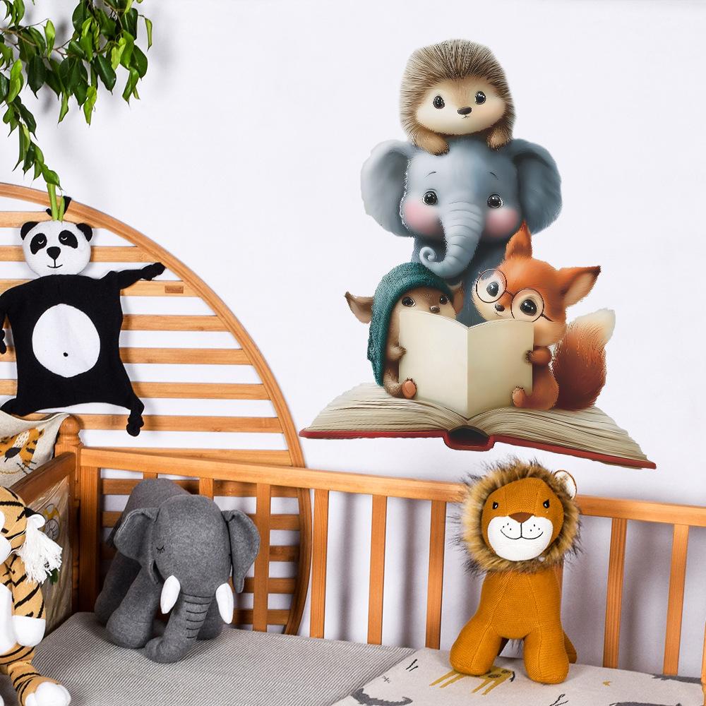 Cartoon Animal Reading, Study, Bedroom, Home Decoration and Beautification Wall Stickers