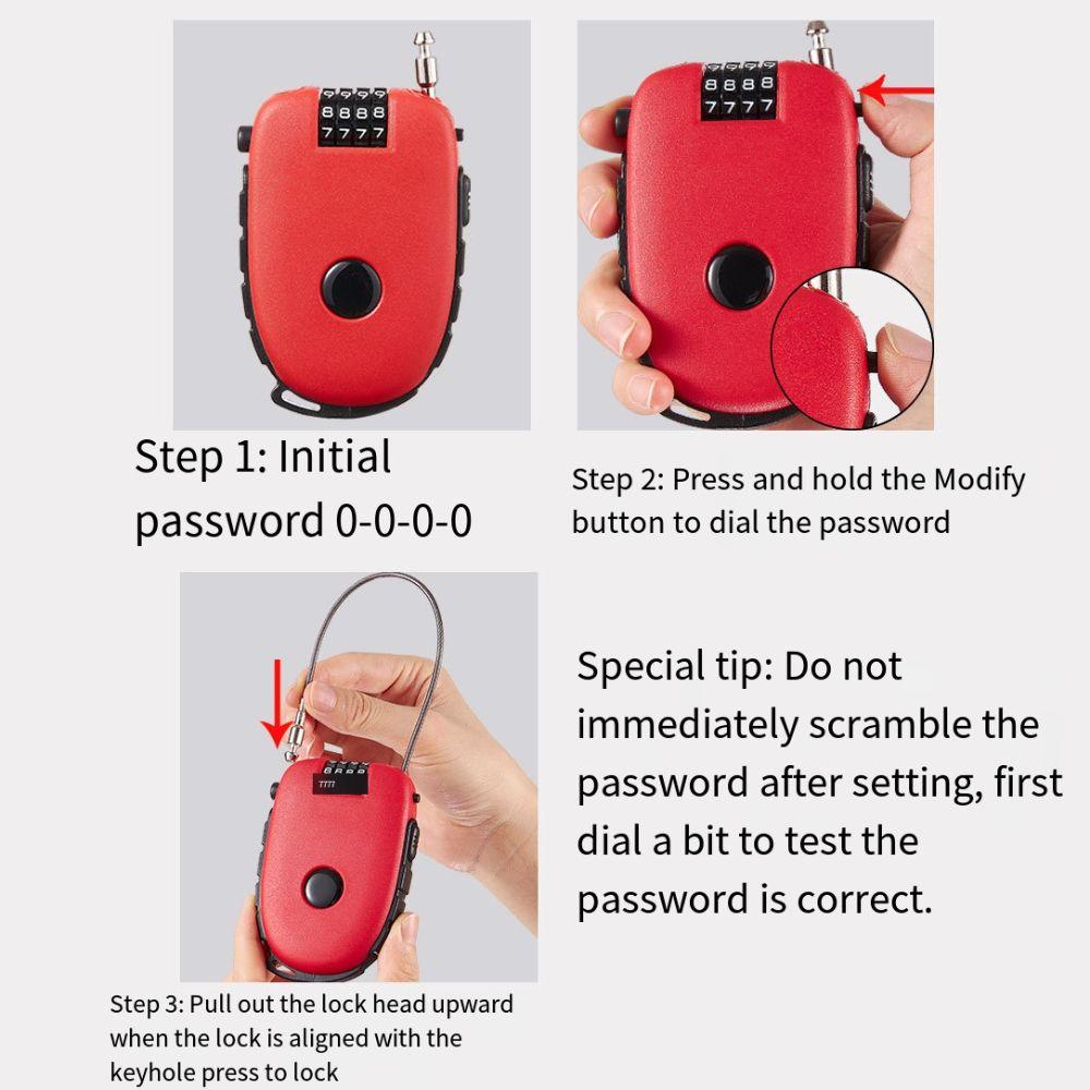 Retractable Motorcycle Helmet Lock 4 Digit Wheel Password Lock Coded Motorbike Padlock  Cycling