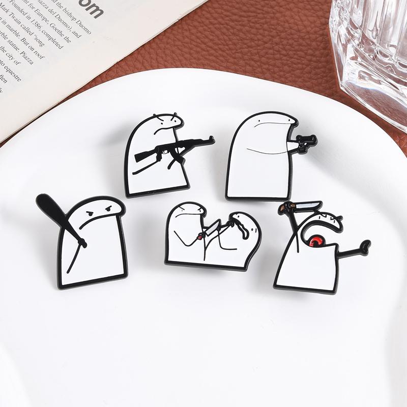 Flork Meme Verspielter Kampf Emaille-Anstecker Minimalistische Wut Wütende Anstecknadeln Revers Rucksack Abzeichen Schmuck Zubehör Geschenke Für Freunde