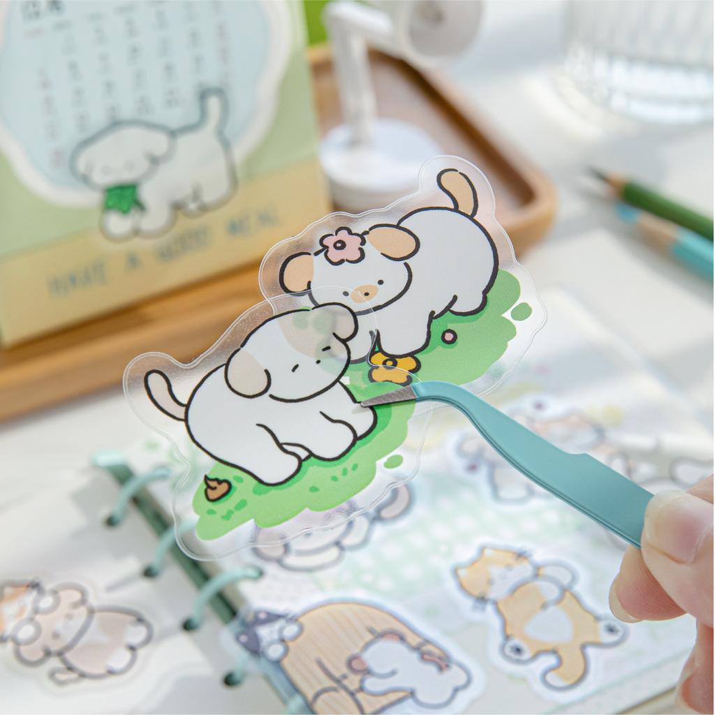 80Sheets/4Bags Cute Pet Life Theme PET White Ink Stickers For Hand Account DIY, Scrapbooking, Phone Cases Notebooks Decor