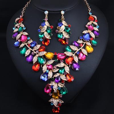 European and American Minimalist Bride Diamond Necklace Earrings Set Dress Wedding Banquet Female Accessories
