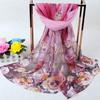 Print Floral Chiffon Scarf Shawl Women Sunscreen Simulation Silk Scarf Turban Long Wrap Beach Travel Outdoor Accessories Trendy Headband