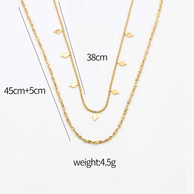 French Rhombus Sequined Double-Layer Stacked Titanium Steel Necklace Does Not Fade Niche Light Luxury Collarbone Chain Women'S High Sense