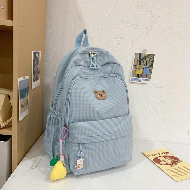Versatile Fashionable Solid Color Backpack Unisex Large Capacity Travel Bag синий