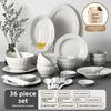 Minimalist Porcelain Dinnerware Set Textured Ceramic Plate Bowls Eco-Friendly Glazed Complete for Daily Dining Restaurant Use